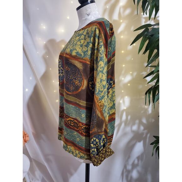 Vtg Carole Little 90s Boho Aztec Southwestern Top Size 10P Artsy Hippie Floral - Picture 5 of 9